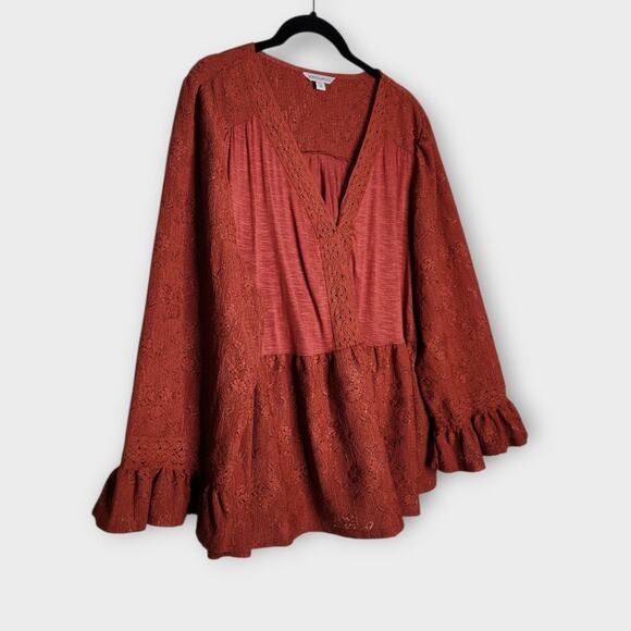NEW Frye and Co. Peplum Blouse with Ruffle Hem Picante Orange Red Women's 2X - Picture 3 of 8